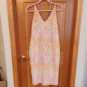 Topshop Pink and Yellow Lace Detail Dress